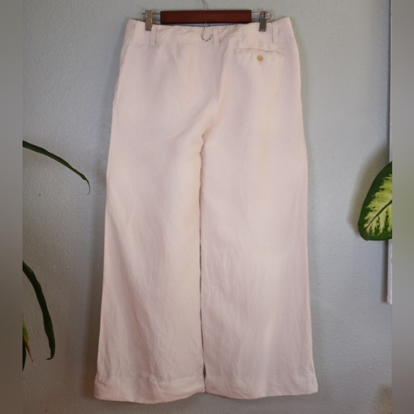 Banana Republic Silk Linen Classic Lightweight Preppy Cream Wide Leg Pant 8P - Picture 5 of 10